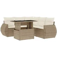 vidaXL Ensemble de salon de jardin 6 pièces avec coussins Beige Poly Rattan