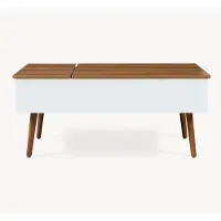 En.casa Table basse avec espace de rangement « Flesen » Plateau en deux parties 92 x 52 x 41 cm Blanc / aspect noyer