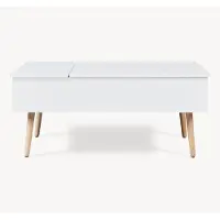 En.casa Table basse avec rangement « Flesen » Plateau en deux parties 92 x 52 x 41 cm Blanc