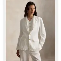 Ralph Lauren pour femme. 211B14270001 Blazer en lin avec fermeture boutonnée blanche à simple boutonnage (34), Casuel, Classique