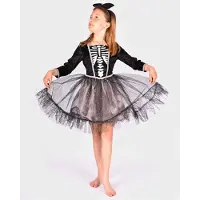 Den Goda Fen Déguisement - Robe squelette et Bandeau - Noir - - 8-10 ans (128-140) - Accessoire de Coiffure