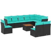 vidaXL Ensemble de salon de jardin 11 pièces avec coussins noir poly rotin