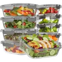 Kitchenbrothers Meal Prep Trays - Set de plateaux fraîcheur - hermétique - sans BPA - 1L - verre - 10 pièces
