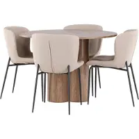 Ebuy24 Olivia ensemble pour salle à manger table Ø110cm et 4 chaises bouclé brun.