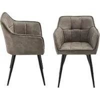 En.casa Chaise de salle à manger 'Birmingham' lot de 2 avec accoudoirs rembourré pieds acier taupe