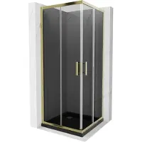 Mexen Rio Cabine de douche carrée 90 x 90 cm, Noir graphite, Or + Receveur de douche plat, Noir- 860-090-090-50-40-4070G