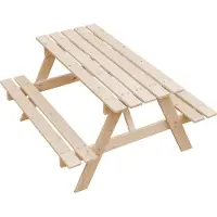 Timbela M018-1 Ensemble de sièges pour enfants en bois naturel- H50 x 90 x 90 cm Banc de pique-nique stable pour enfants - Meubles pour enfants pour l'intérieur et l'extérieur