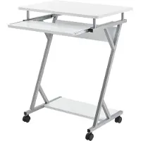 En.casa [] Bureau à roulettes 60x40x75cm blanc Table d'ordinateur à roulettes Table de bureau PC