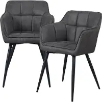 En.casa Chaise de salle à manger 'Birmingham' set de 2 avec accoudoirs rembourré pieds en acier gris foncé