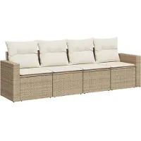 vidaXL Ensemble de salon de jardin 4 pièces avec coussins Beige Poly Rattan