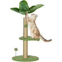 PawHut Arbre à chat arbre à grimper pour chat centre d'activités hauteur 83 cm avec griffoir en jute, balles jouets, plates-formes en peluche - vert