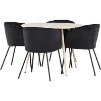 Ebuy24 Plaza ensemble pour salle à manger table Ø100cm et 4 chaises velours avec accoudoirs whitewash.