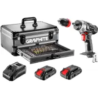 Graphite Kit Energy+ en coffret aluminium : 2x18V/2.0Ah perceuse/visseuse, 10 mm, poignée amovible + 10