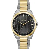 HUGO Seam Montre avec cadran noir texturé et finition deux tons