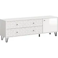 Xonox Prisma meuble tV 2 tiroirs, 1 porte blanche, haute brillance blanche.