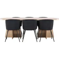 Ebuy24 Bootcut ensemble pour salle à manger table 115x230cm et 6 chaises velours avec accoudoirs naturel.