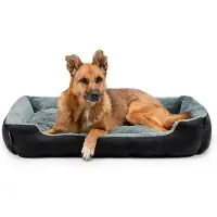 Lionto Lit pour chien, lit douillet et moelleux avec coussin réversible amovible & fond antidérapant, 90x70 cm, noir/gris