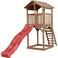 Axi Beach Tower Aire De Jeux Avec Toboggan En Rouge & Bac À Sable | Grande Maison Enfant Extérieur En Marron | Cabane De Jeu En Bois