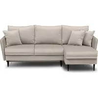 Selsey Canapé-lit d'angle Volio beige velours hydrophobe pieds noirs