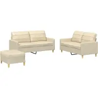 vidaXL Ensemble de canapés 3 pièces avec coussins Crème Tissu