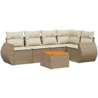 vidaXL Ensemble de salon de jardin 6 pièces avec coussins Beige Poly Rattan