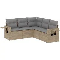 vidaXL Ensemble de salon de jardin 5 pièces avec coussins Beige Poly Rattan