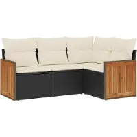 vidaXL Ensemble de salon de jardin 4 pièces avec coussins noir poly rotin