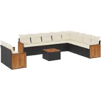 vidaXL Ensemble de salon de jardin 11 pièces avec coussins noir poly rotin