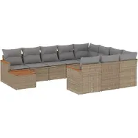 vidaXL Ensemble de salon de jardin 11 pièces avec coussins Beige Poly Rattan