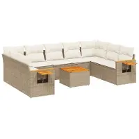 vidaXL Ensemble de salon de jardin 10 pièces avec coussins Beige Poly Rattan