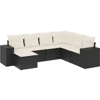 vidaXL Ensemble de salon de jardin 7 pièces avec coussins noir poly rotin