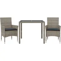 vidaXL Ensemble de jardin 3 pièces avec coussins Gris Poly rotin et verre