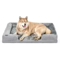 Lionto Lit pour chien premium, lit orthopédique en mousse à mémoire de forme avec bords surélevés, housse lavable & soutien stable, 122x89x20 cm, gris