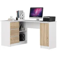 Akord Bureau d'angle B20 en laminé blanc et sonoma - Bureau élégant et fonctionnel pour la maison et le bureau