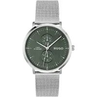 HUGO Style Montre argentée à cadran vert