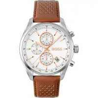 BOSS Grand Prix 44 Montre chronographe à bracelet en cuir perforé