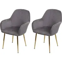 Mendler Lot de 2 chaises de salle à manger HWC-F18, chaise de cuisine, design rétro velours gris, pieds dorés