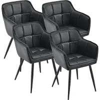 En.casa Chaise de salle à manger 'Birmingham' (lot de 4) avec accoudoirs rembourrée Pieds en acier noir