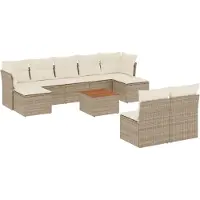 vidaXL Ensemble de salon de jardin 10 pièces avec coussins Beige Poly Rattan