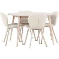Ebuy24 Flora ensemble pour salle à manger table Ø120cm et 4 chaises whitewash, beige.