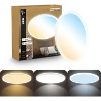 B.K.Licht Panneau LED télécommande Ø42cm rond 22W 3000lm 2700K-6500K blanc chaud à blanc lumière du jour dimmable blanc - Plafonnier salle de bain cuisine salon