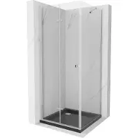 Mexen Lima Paroi de douche pliante 80 x 80 cm, transparente, chromée + receveur de douche plat, noir - 856-080-080-01-00-4070