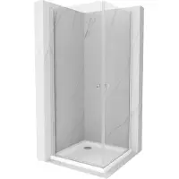 Mexen Pretoria Duo cabine de douche avec porte battante 90 x 90 cm, Transparent, Chrome + receveur de douche Flat - 852-090-090-01-02
