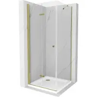 Mexen Lima Paroi de douche pliante 100 x 100 cm, transparente, or + receveur de douche plat - 856-100-100-50-00-4010