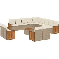 vidaXL Ensemble de salon de jardin 14 pièces avec coussins Beige Poly Rattan