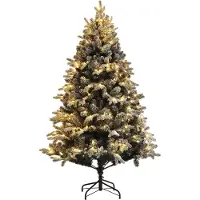 HOMCOM Sapin de Noël artificiel 180 cm arbre de Noël lumineux floqué enneigé avec support en acier pliable, 200 LEDs blanc chaud, 793 branches, décoration de Noël effet réaliste - vert