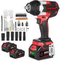 ONEVAN Clé à chocs sans fil, 1800 Nm, sans balais, clé 1/2 pouce, 2x batterie, 44x accessoires, perceuse-visseuse sans fil, LED