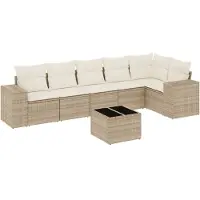 vidaXL Ensemble de salon de jardin 7 pièces avec coussins Beige Poly Rattan