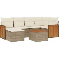 vidaXL Ensemble de salon de jardin 7 pièces avec coussins Beige Poly Rattan