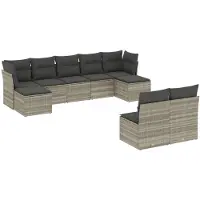 vidaXL Ensemble de salon de jardin 9 pièces avec coussins gris clair Poly rotin